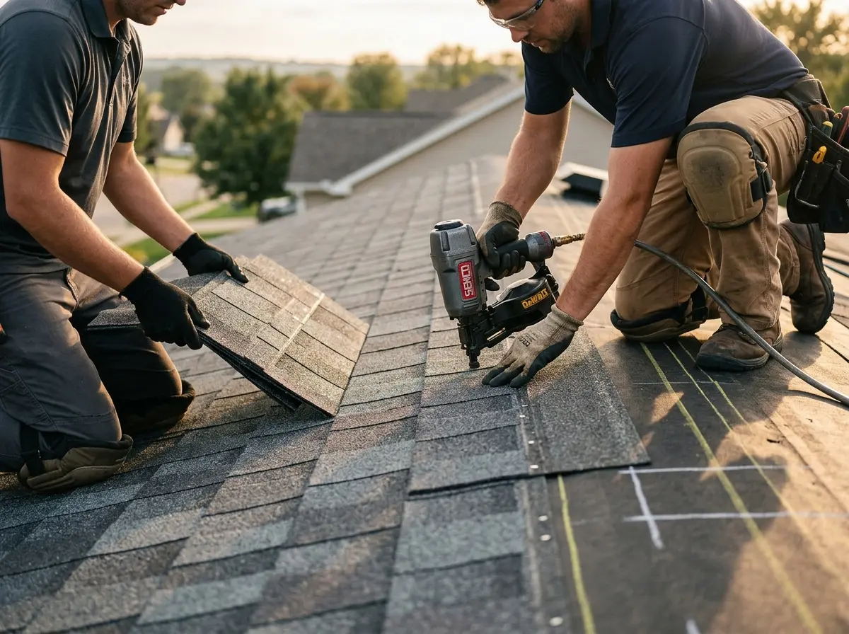 Professional roofer working on a residential roof in North Las Vegas